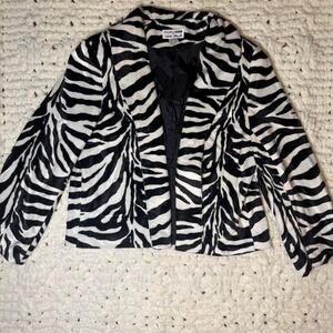Focus 2000 Charles Glueck Zebra Print Faux Fur Jacket Blazer 18W Dolly Boho Y2K